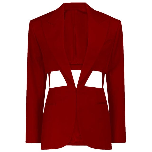 M / Red Women Blazer Handsome Hollow Out Ladies Suit Coat Fashionable Full Sleeve Long Female Jacket Spring Autumn 2022 New