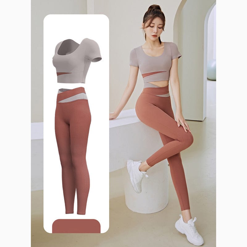 M / trousers suit-Gray Nude Running High Waist Fitness Suit Buttocks Slim Female Yoga Suit