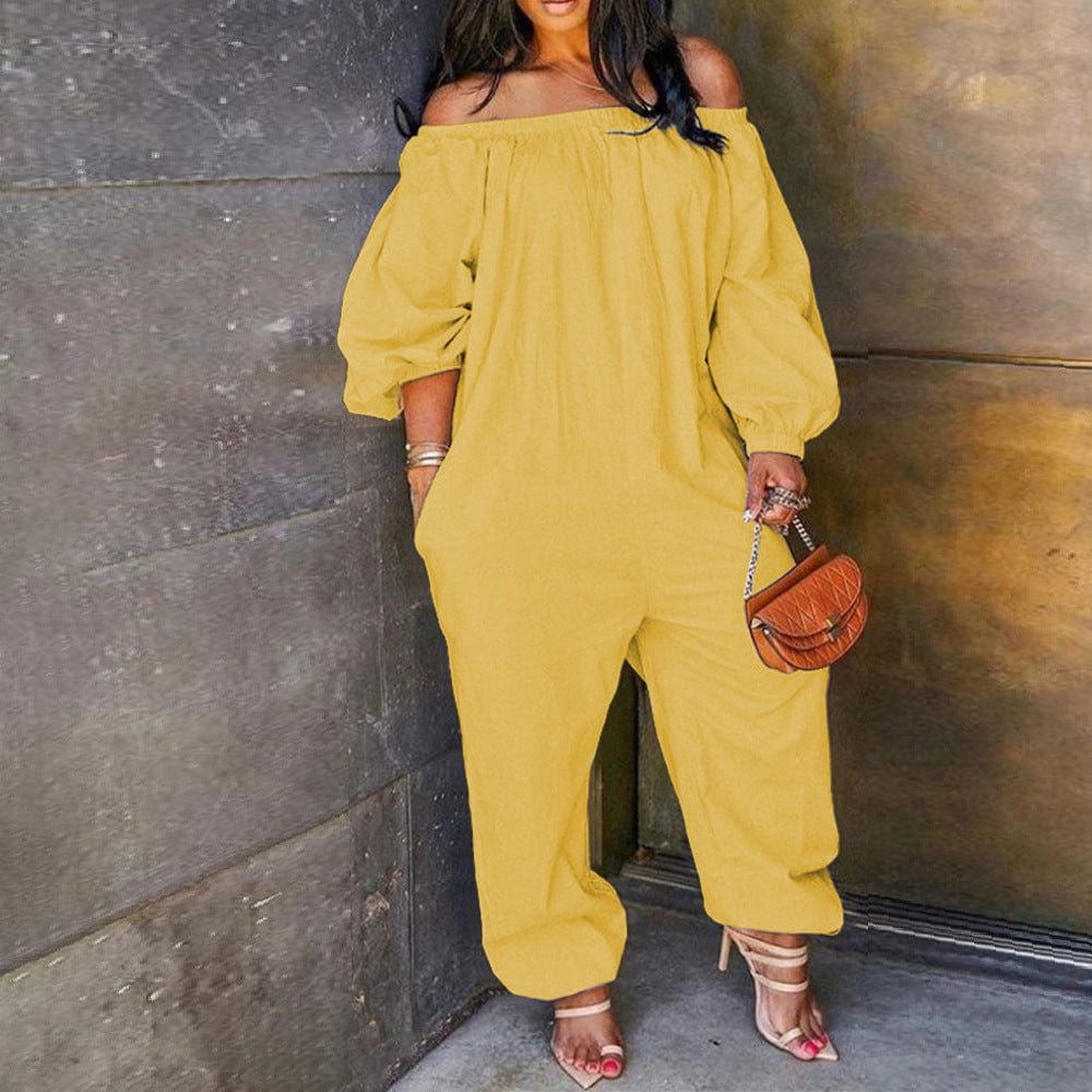 M / Yellow Wholesale 2022 fashion off the shoulder 1 piece jumpsuit loose casual one piece pants jumpsuit women