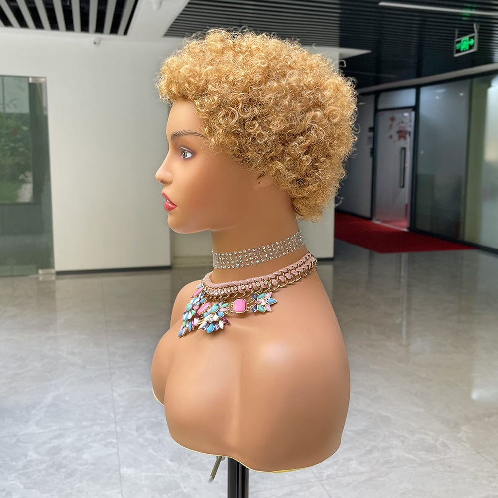 Machine Made Short Pixie Cut Lace Front Human Hair Wig Blond Curly Brazilian Bob Lace Frontal Pixie Curls Wig for Black Women