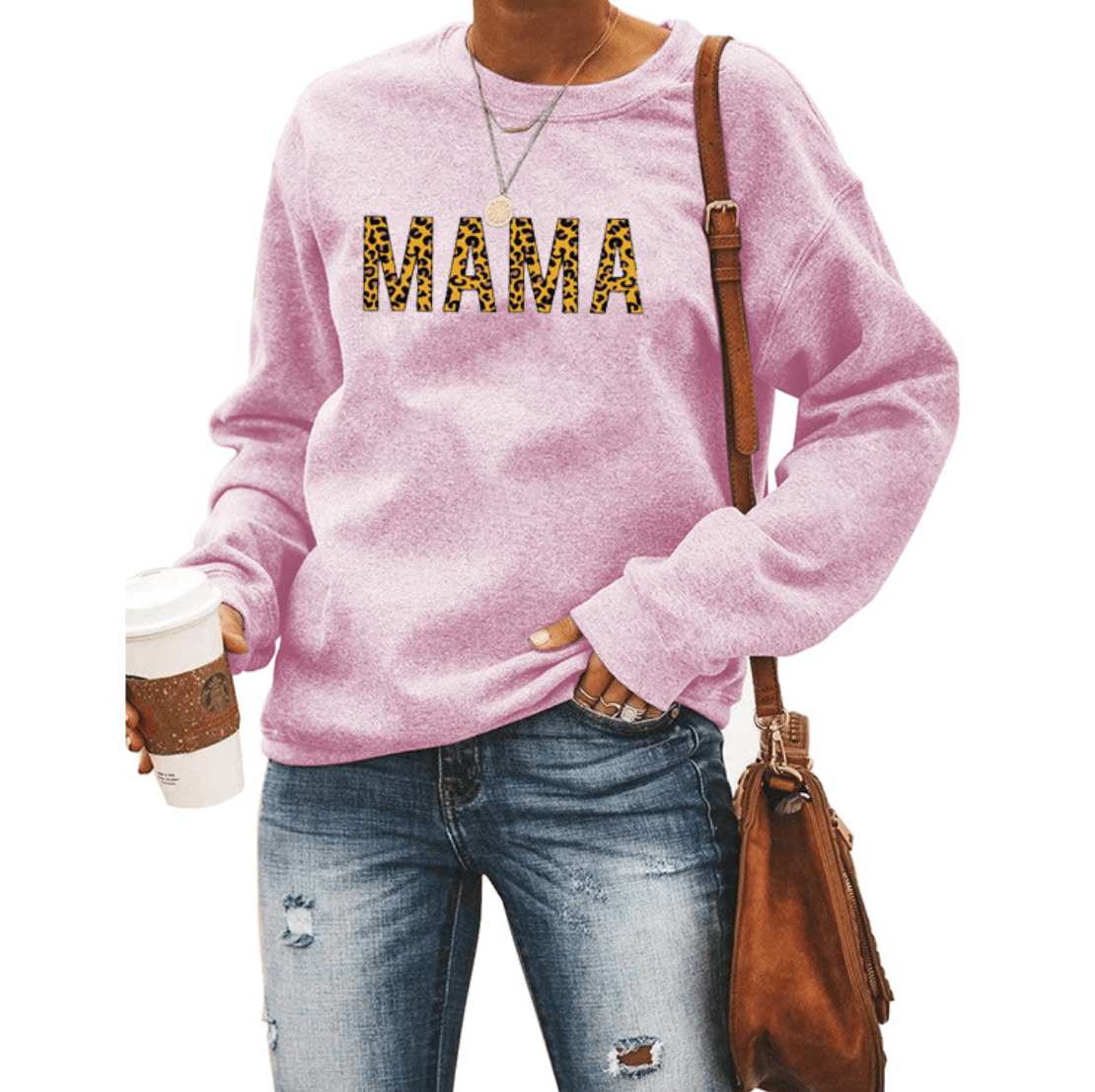 Mama Sweatshirt Women Cute Leopard Funny Letter Print Mom Blouse Tops Casual Long Sleeve Vacation Shirts Tops