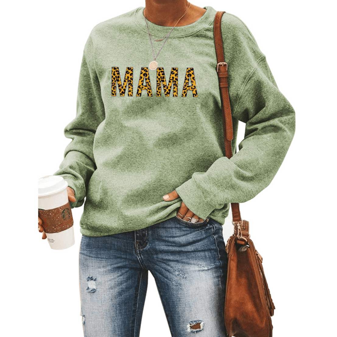 Mama Sweatshirt Women Cute Leopard Funny Letter Print Mom Blouse Tops Casual Long Sleeve Vacation Shirts Tops