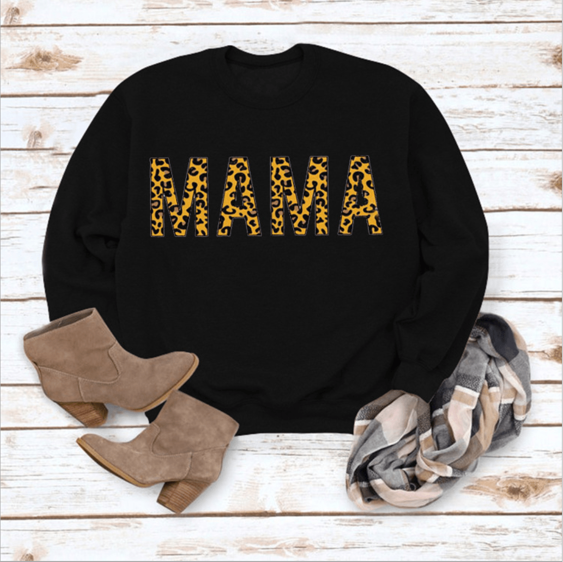 Mama Sweatshirt Women Cute Leopard Funny Letter Print Mom Blouse Tops Casual Long Sleeve Vacation Shirts Tops