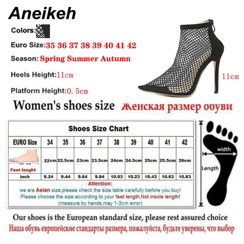 Mesh Hollow Sexy High-heeled ANKLE 2023 New Spring Boots Pointed Toe Thin Heel Chelsea Office Lady Party Dress Women Shoes