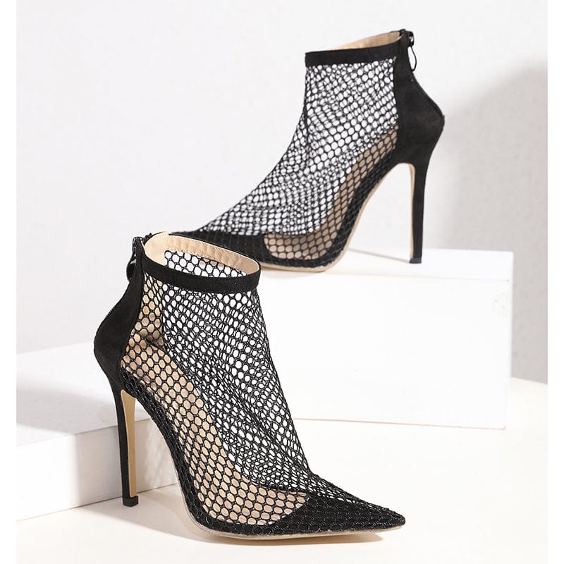 Mesh Hollow Sexy High-heeled ANKLE 2023 New Spring Boots Pointed Toe Thin Heel Chelsea Office Lady Party Dress Women Shoes