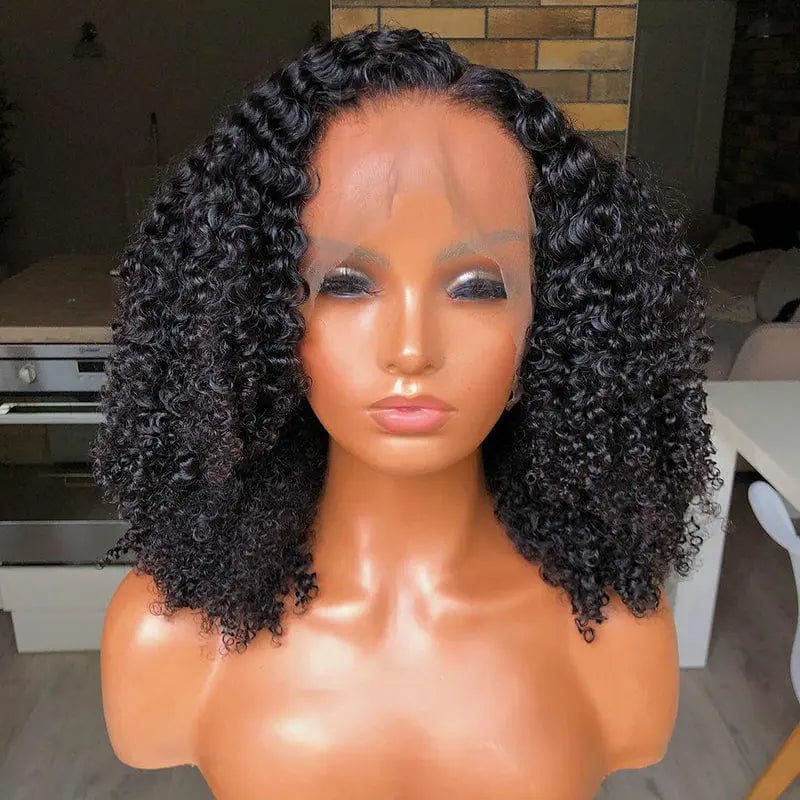 Mongolian Afro Kinky Curly Wig 400% High Density Pre Plucked Glueless Hair Lace Frontal Closure Wigs