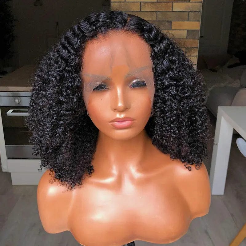 Mongolian Afro Kinky Curly Wig 400% High Density Pre Plucked Glueless Hair Lace Frontal Closure Wigs