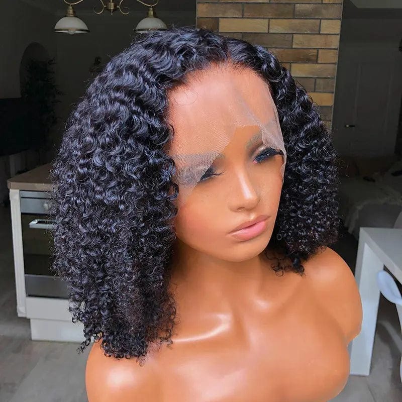 Mongolian Afro Kinky Curly Wig 400% High Density Pre Plucked Glueless Hair Lace Frontal Closure Wigs