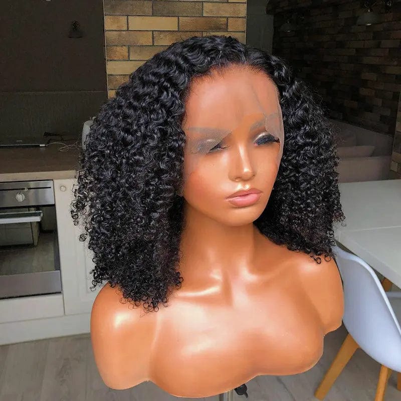 Mongolian Afro Kinky Curly Wig 400% High Density Pre Plucked Glueless Hair Lace Frontal Closure Wigs