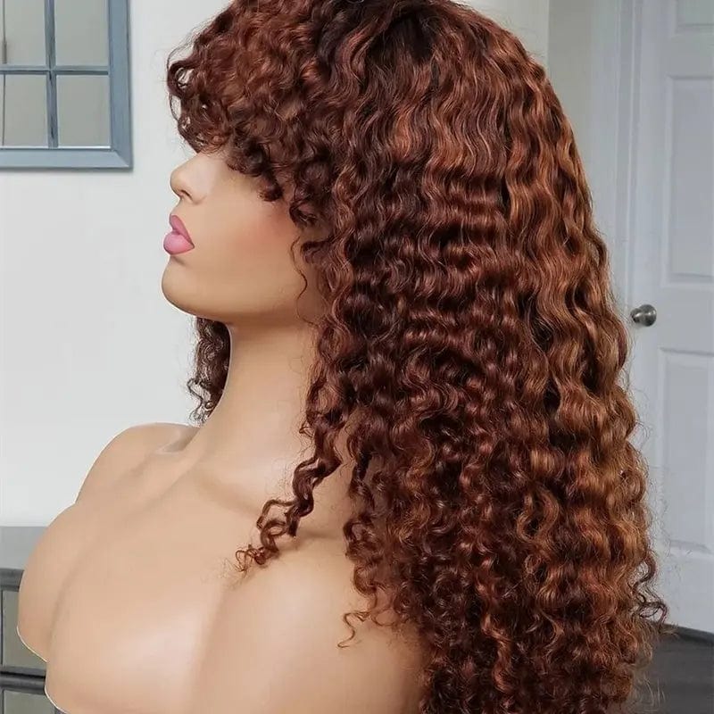 Mongolian Human Raw Curly Hair Wig No Tangle Highlight Brown Lace Front Wig For Black Women