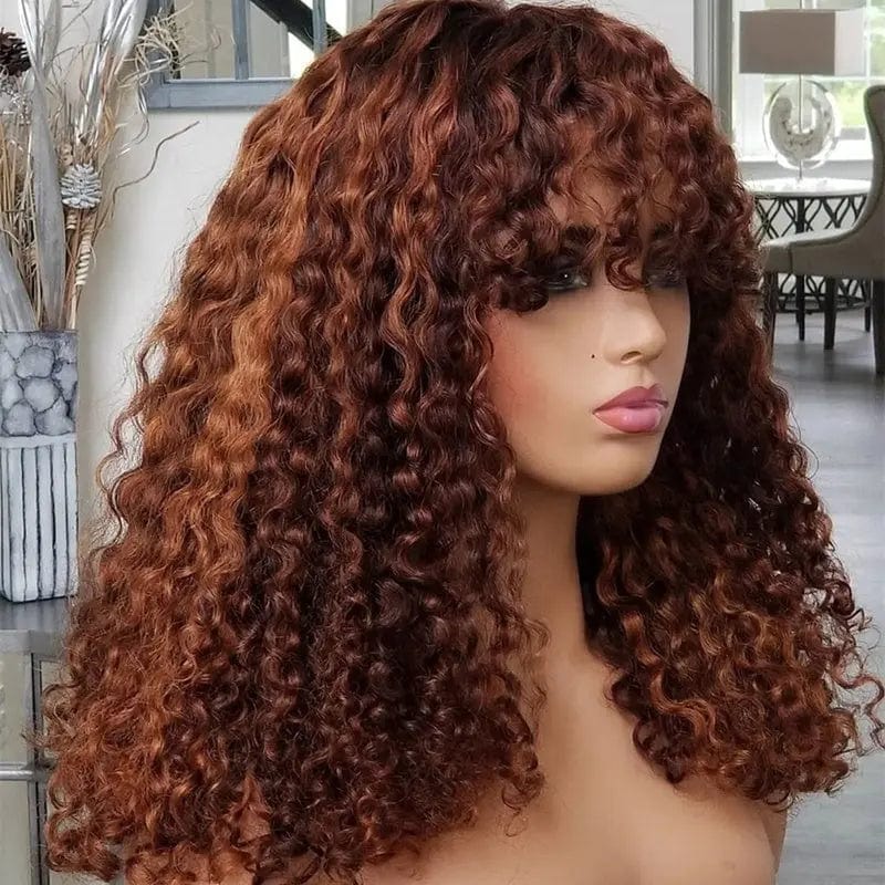 Mongolian Human Raw Curly Hair Wig No Tangle Highlight Brown Lace Front Wig For Black Women