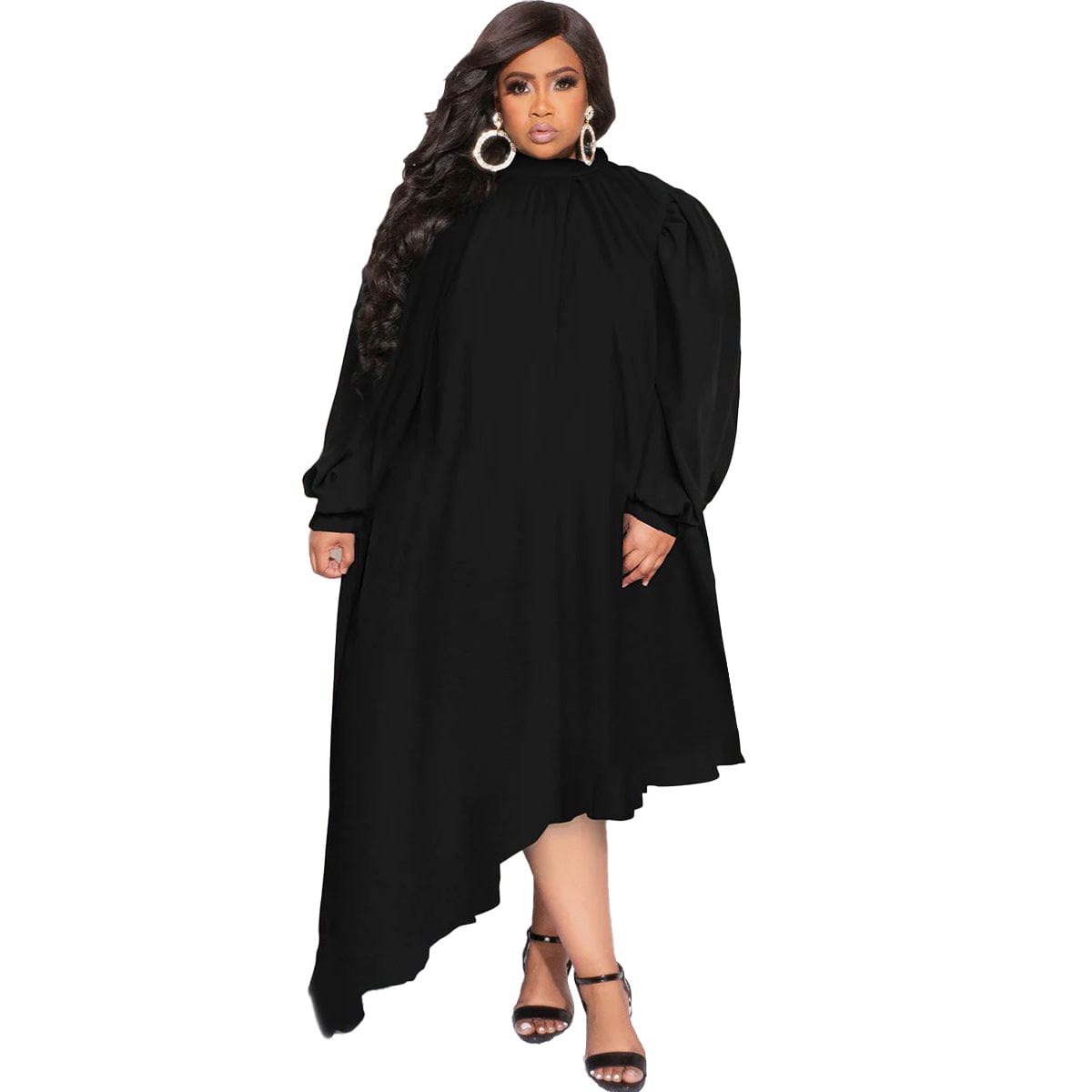 N7599 Autumn New Chic L-4Xl Plus Size Long Sleeve Solid Elegant Dress Fashionable Party Dress Casual Wear