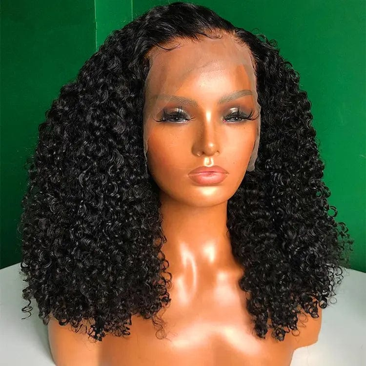 Natural Black Afro Kinky Curly Wig 400% High Density Virgin Cuticle Aligned Hair Lace Frontal Closure 180 Wigs