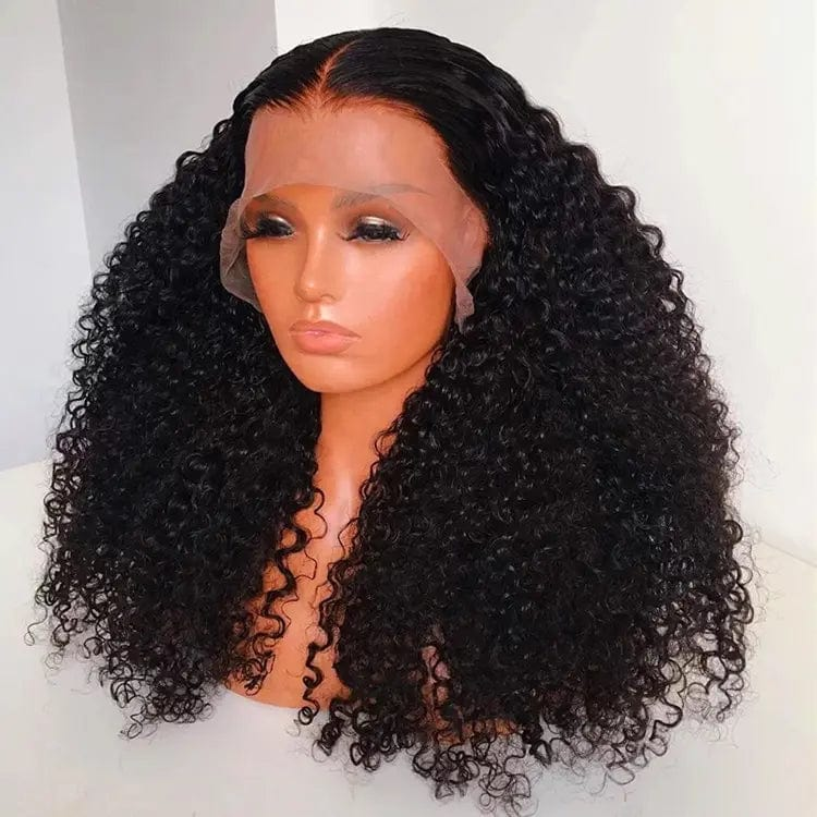 Natural Black Afro Kinky Curly Wig 400% High Density Virgin Cuticle Aligned Hair Lace Frontal Closure 180 Wigs