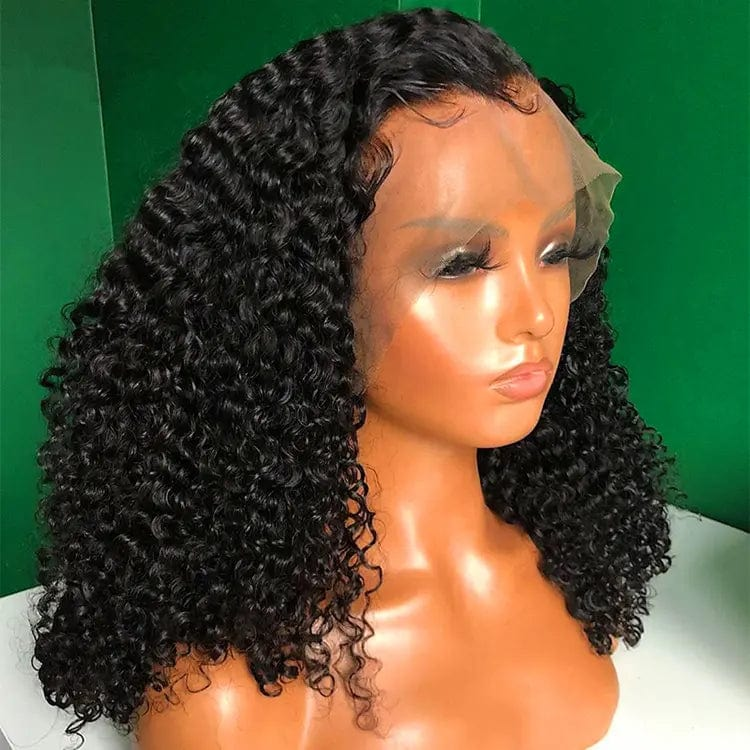 Natural Black Afro Kinky Curly Wig 400% High Density Virgin Cuticle Aligned Hair Lace Frontal Closure 180 Wigs