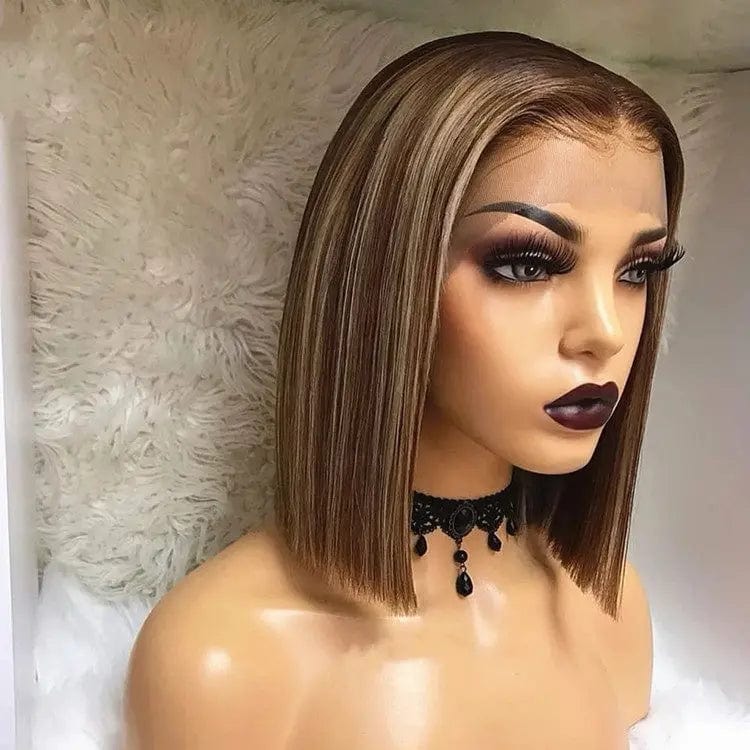 Natural Black Bob Wig Cuticle Aligned With Baby Hair Bleached Knots Brazilian Hair Lace Front Wigs