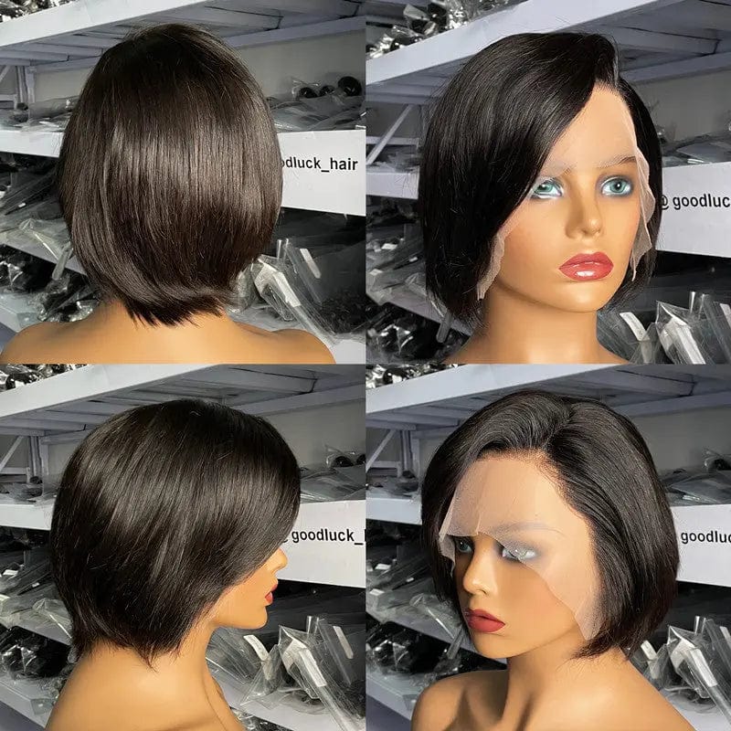 Natural black pixie 011 Goodluck Pixie Cut Wig Human Hair Curly Bob