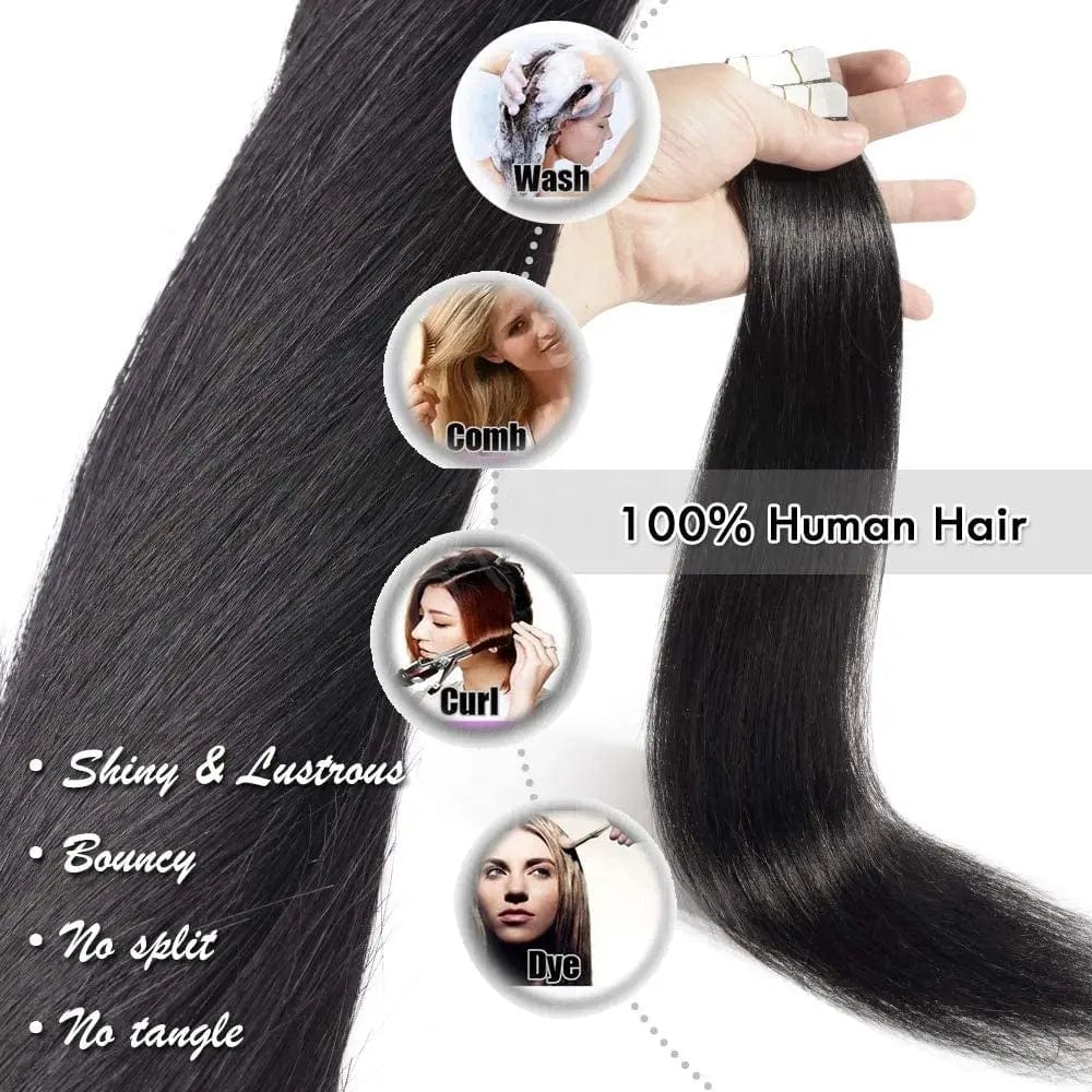 Natural Black Straight European Double Drawn Russian Natural Human Extension Tape Hair Extension