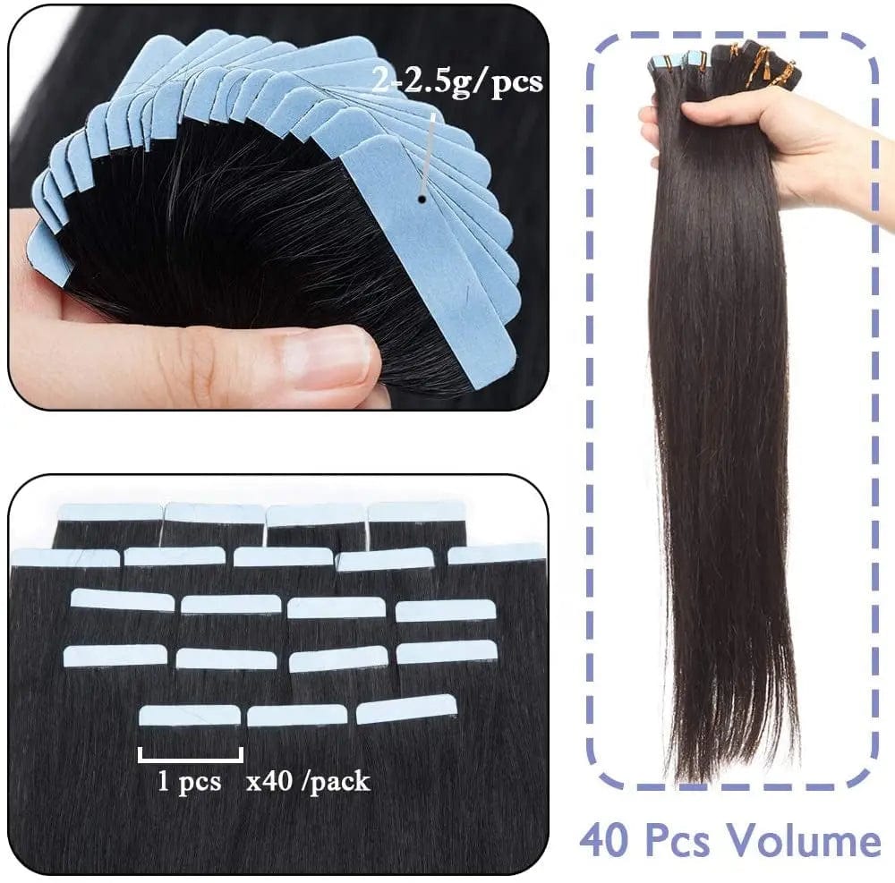 Natural Black Straight European Double Drawn Russian Natural Human Extension Tape Hair Extension