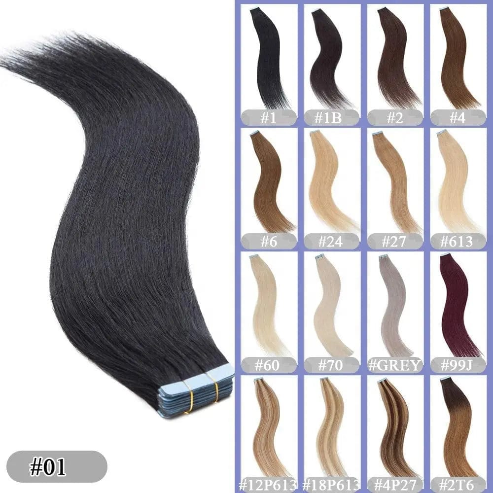 Natural Black Straight European Double Drawn Russian Natural Human Extension Tape Hair Extension