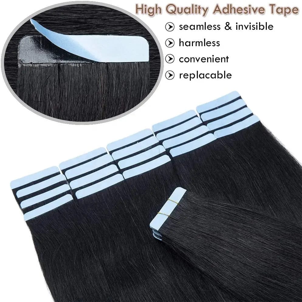 Natural Black Straight European Double Drawn Russian Natural Human Extension Tape Hair Extension