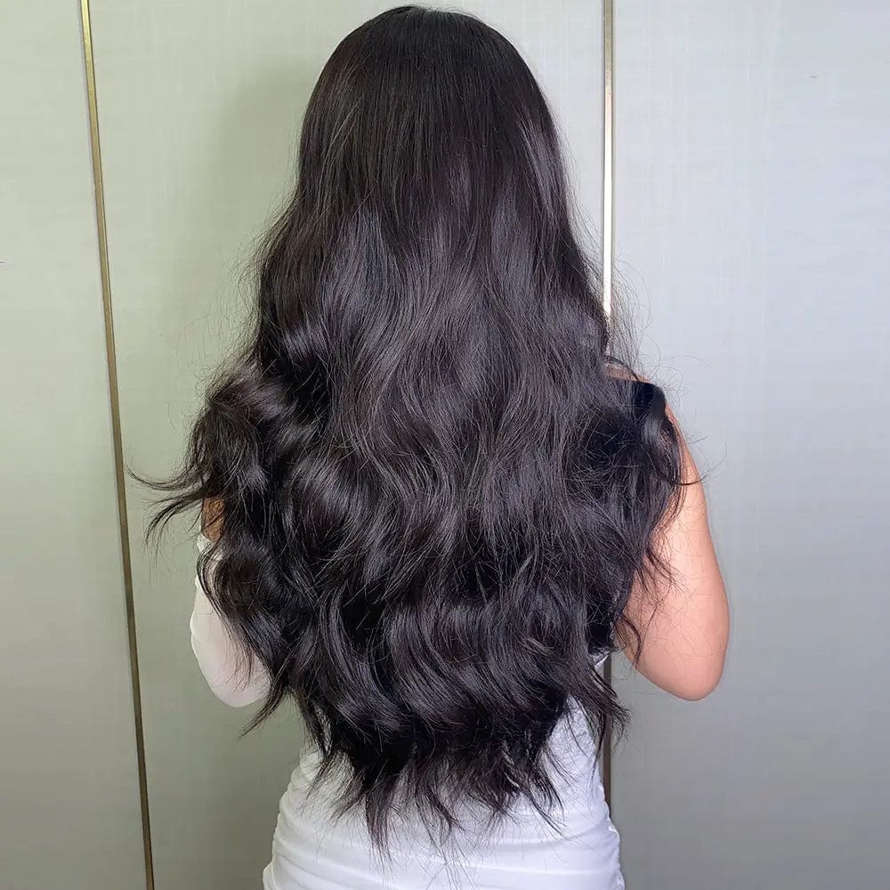 Natural Dark Black Wigs Middle Part Long Water Wave Synthetic Wigs for Women Cosplay Daily Party Heat Resistant Fiber