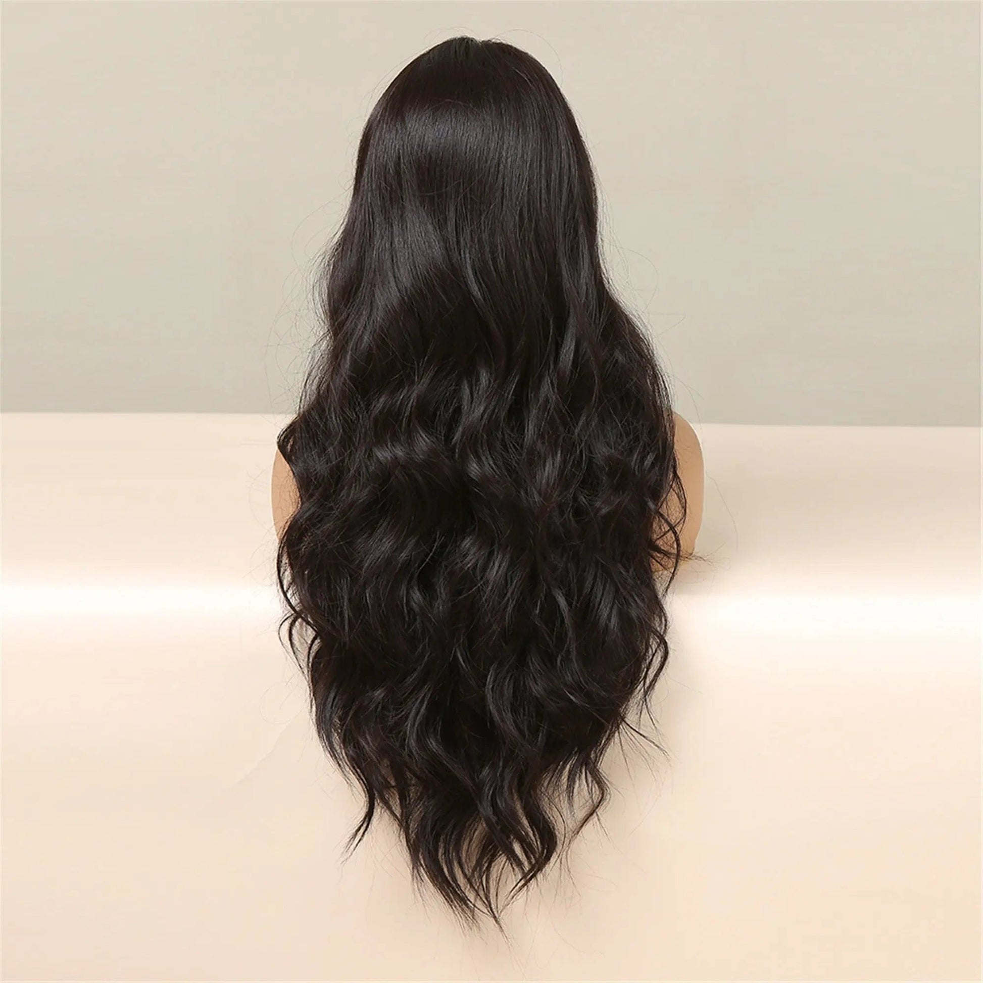 Natural Dark Black Wigs Middle Part Long Water Wave Synthetic Wigs for Women Cosplay Daily Party Heat Resistant Fiber