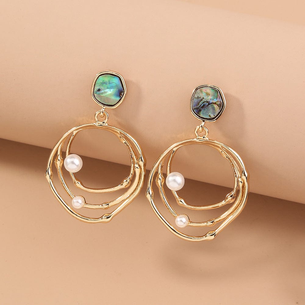 NE764 Shell Gold Layers Circles Freshwater Pearl Beads Earrings Women Fashion Jewelry Drop Tassel Statement Earrings