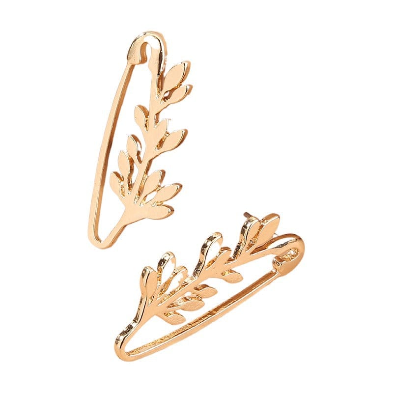 NE784 New Design Metal Safety Pin Geometric Punk Earrings Gold Leaves Earrings For Women Girls Jewelry