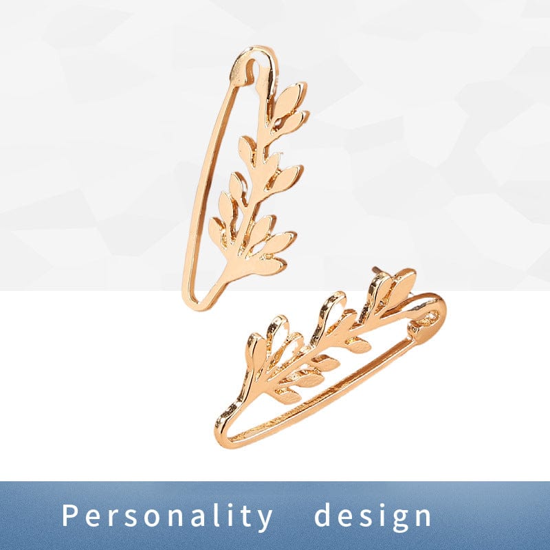 NE784 New Design Metal Safety Pin Geometric Punk Earrings Gold Leaves Earrings For Women Girls Jewelry