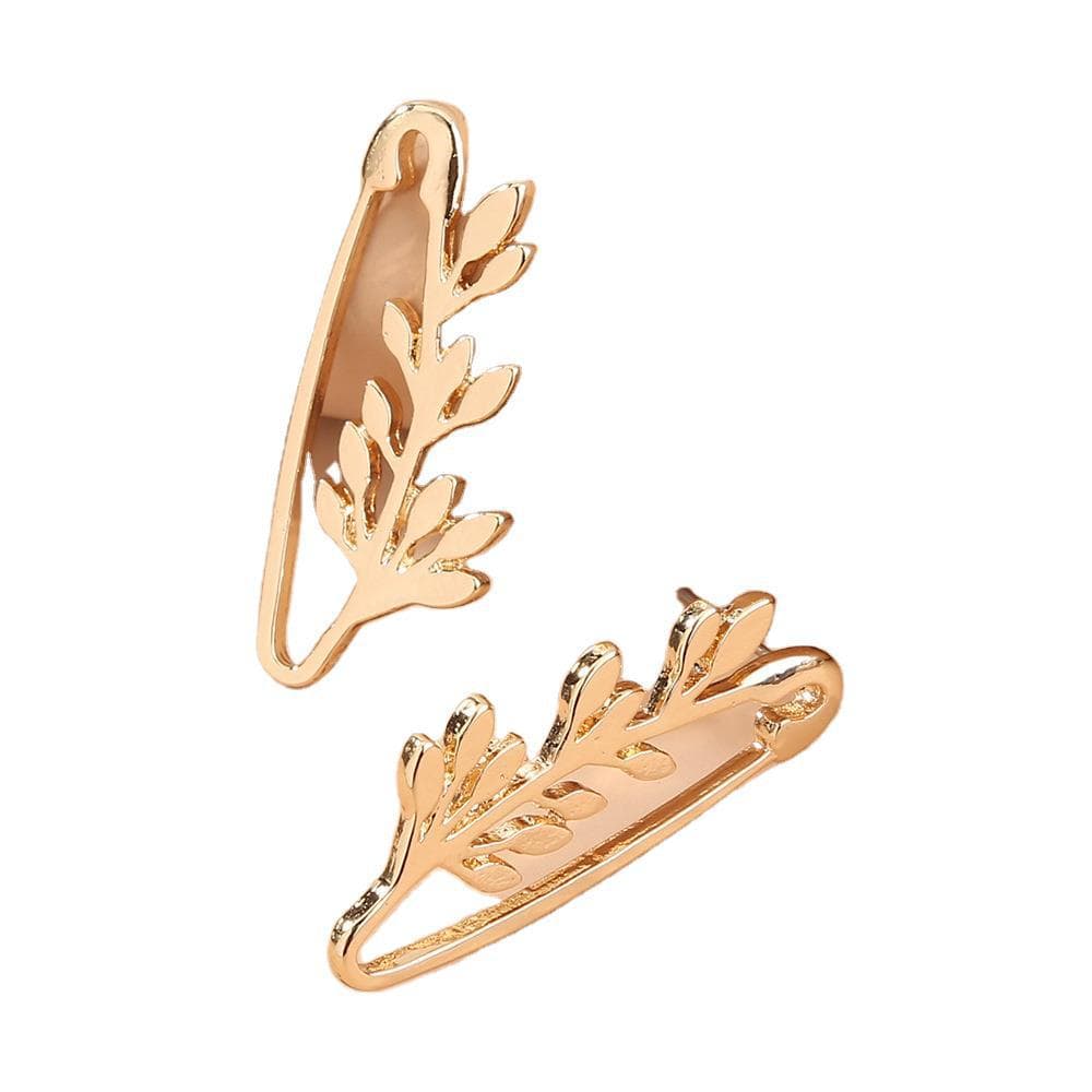 NE784 New Design Metal Safety Pin Geometric Punk Earrings Gold Leaves Earrings For Women Girls Jewelry