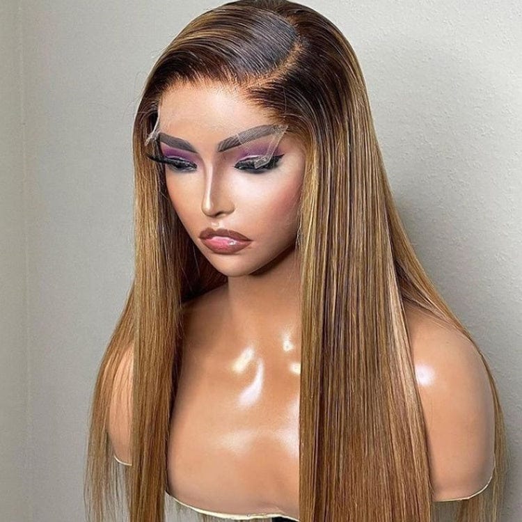 New 100% Human Natural Swiss Lace Front Wig Bone Straight Peruvian Hair Wig 24 Inch Light Brown Ombre Wigs Human Hair Lace Front