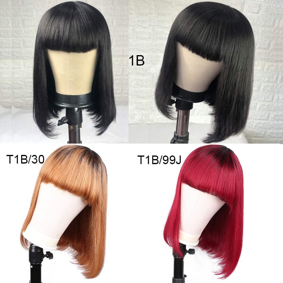 New Arrival Bob Curly Wigs Human Hair Straight Bob Wigs With Bangs Cheap Price Human Hair Short Lace Front Wigs For Black Women