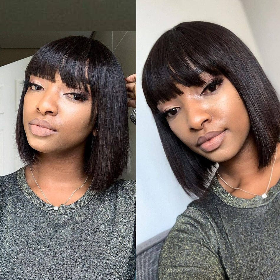 New Arrival Bob Curly Wigs Human Hair Straight Bob Wigs With Bangs Cheap Price Human Hair Short Lace Front Wigs For Black Women