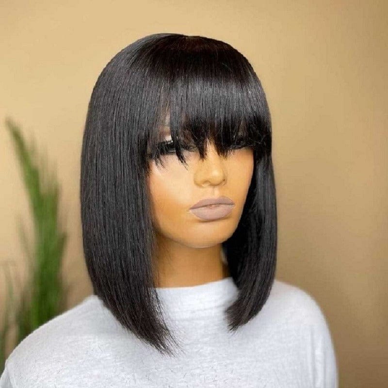 New Arrival Bob Curly Wigs Human Hair Straight Bob Wigs With Bangs Cheap Price Human Hair Short Lace Front Wigs For Black Women