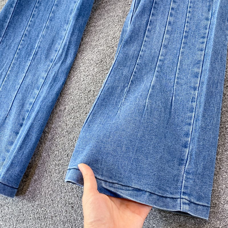 New Arrival Denim Top Loose Wide Leg Pants Jeans 2 Piece Denim Set Women Two Piece