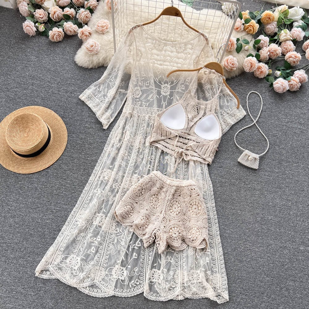 New Arrival Factory Knee Length Lace Fabric Sun Protect Cover Ups For Women