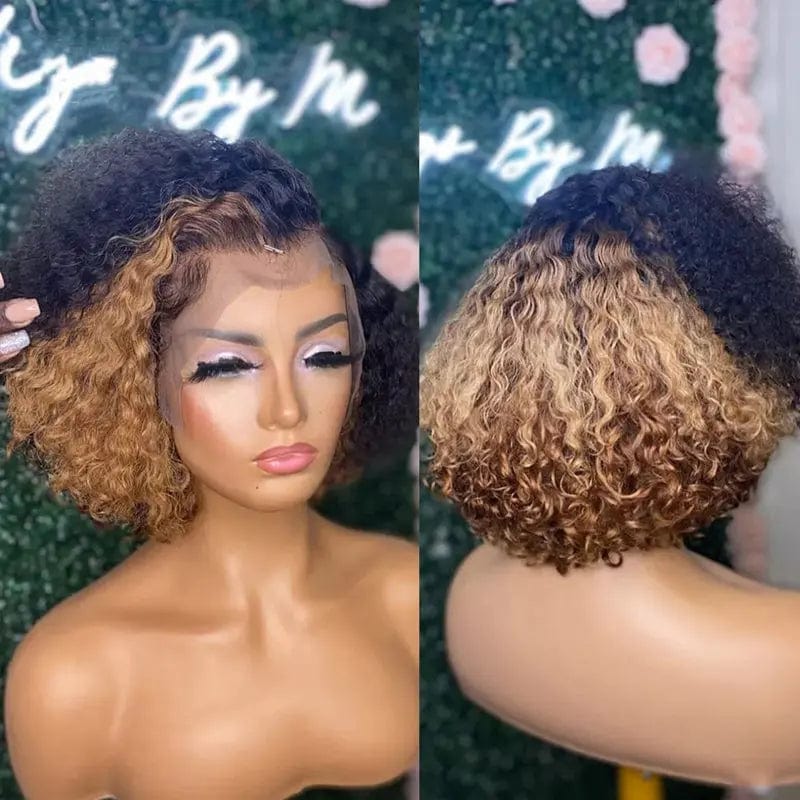 New Arrival Kinky Curly Bob Wig Highlights Brown Lace Front Human Hair Wigs for Black Women