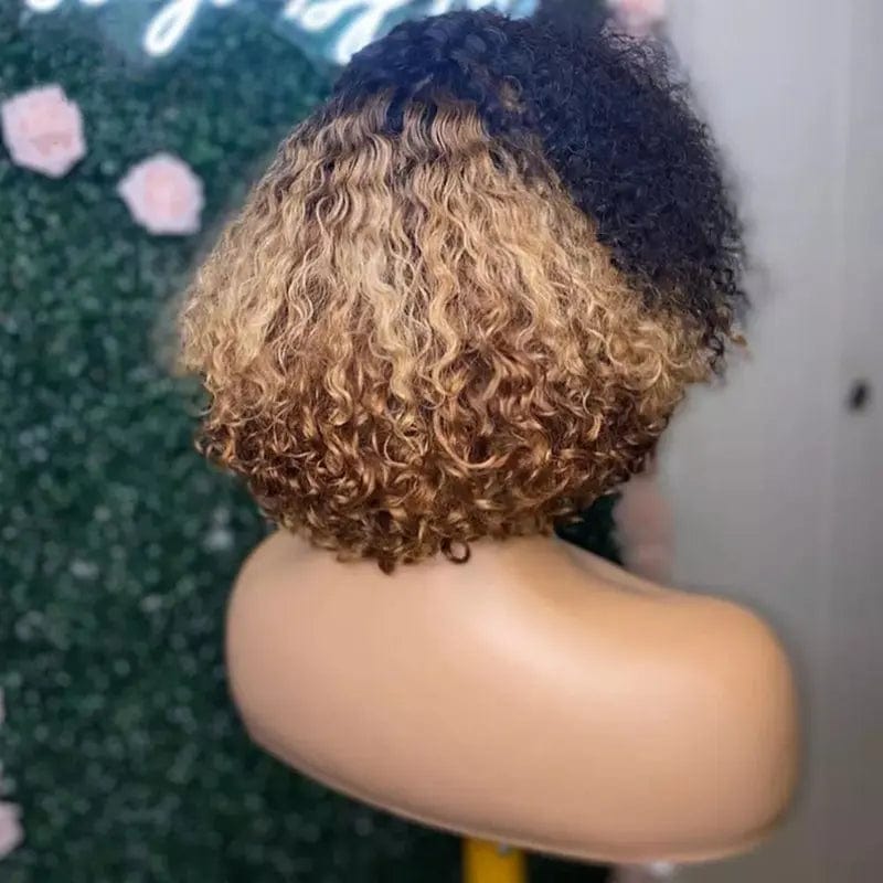 New Arrival Kinky Curly Bob Wig Highlights Brown Lace Front Human Hair Wigs for Black Women