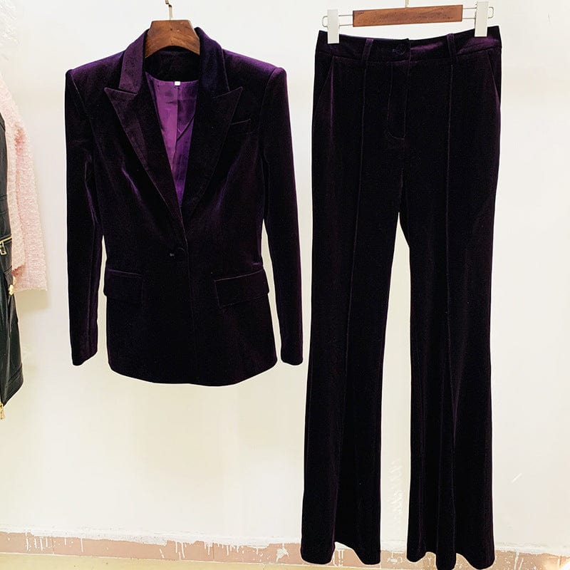 new arrival office lady set with one button casual women blazer set luxury velvet material set for women