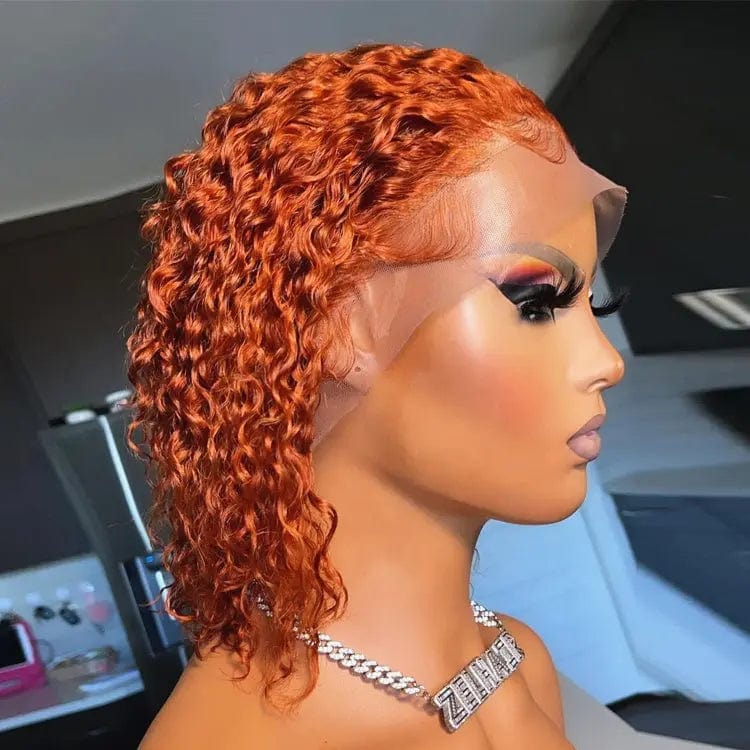 New Arrival Pixie Curly Bob Wig Orange Ginger Lace Front Human Hair Wigs for Black Women