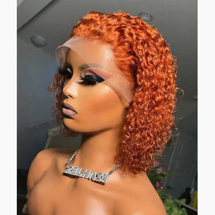 New Arrival Pixie Curly Bob Wig Orange Ginger Lace Front Human Hair Wigs for Black Women