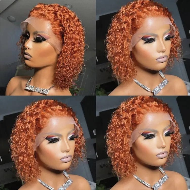 New Arrival Pixie Curly Bob Wig Orange Ginger Lace Front Human Hair Wigs for Black Women