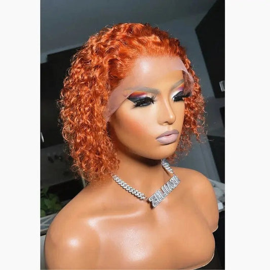 New Arrival Pixie Curly Bob Wig Orange Ginger Lace Front Human Hair Wigs for Black Women