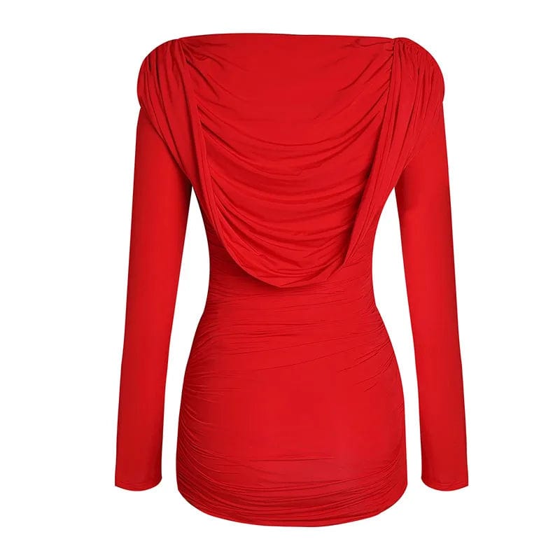 New Arrival Women's Red Elegant Long Sleeves Mini Dress Party Club Prom Dresses