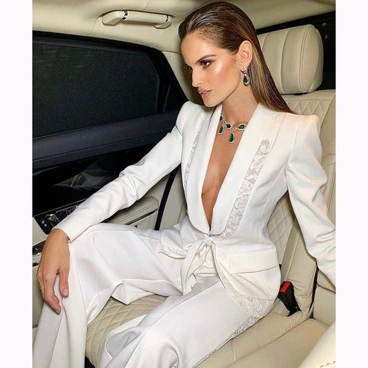 New Arrivals White Two Pieces Set Long Sleeve Women's Suit Set Office Career Wear Tuxedo Suits Women