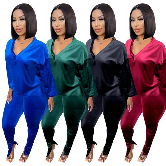 New Arrivals Women's Wholesale Sports Shirt Casual long sleeve 2 Piece Outfit Sweat Suit Two Piece Sets velour tracksuit