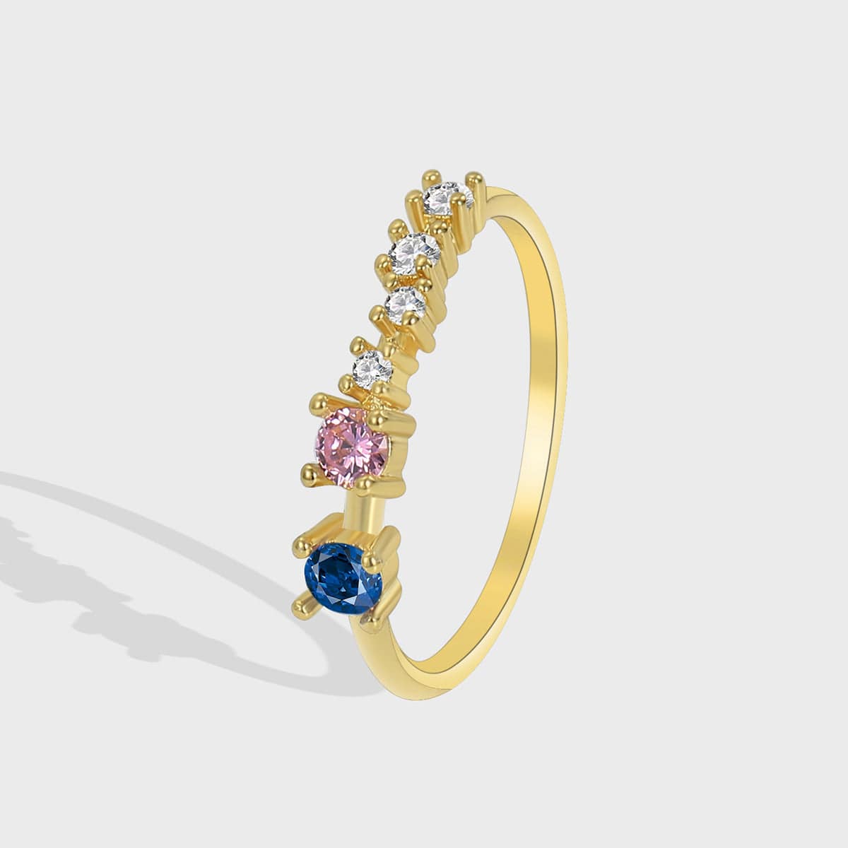 New blue pink double zircon ring brass gold plated light luxury index finger ring