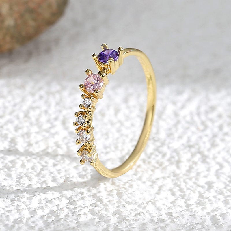 New blue pink double zircon ring brass gold plated light luxury index finger ring