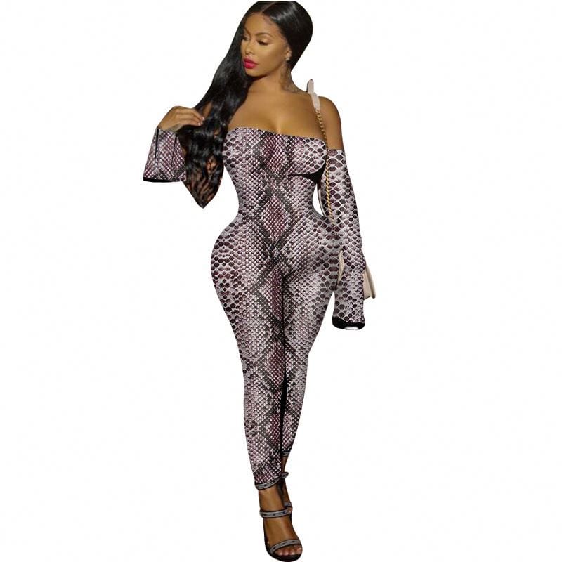 New Bodycon Cheetah Print Womens Jumpsuit Sexy Plus Size Off Shoulder Strapless One Piece Jumpsuit Leopard